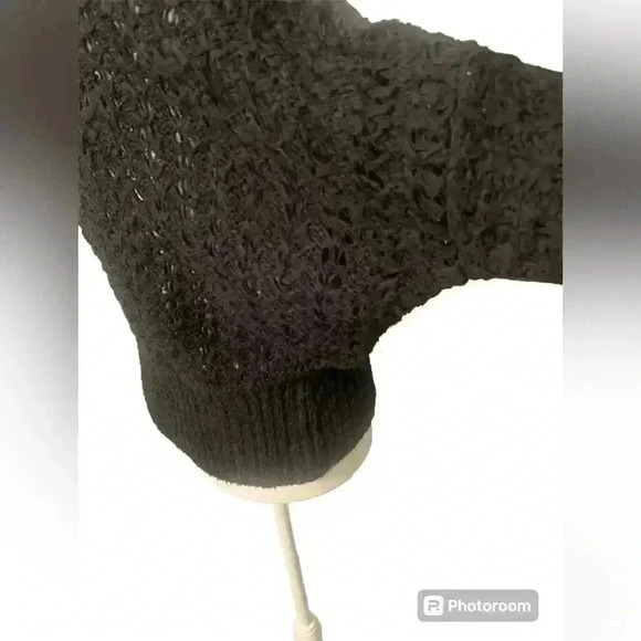 Free People black sweater crochet pullover NWOT has robbed cuffs & waistband XS - Picture 5 of 10
